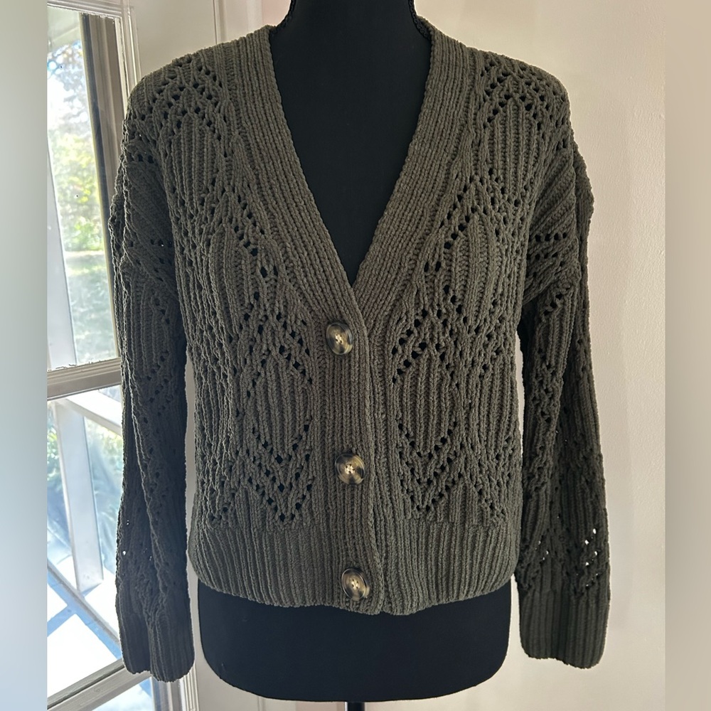 Pink Rose Dark Olive Green Women's Cardigan